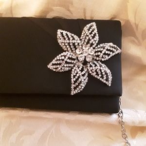 Black satin evening bag